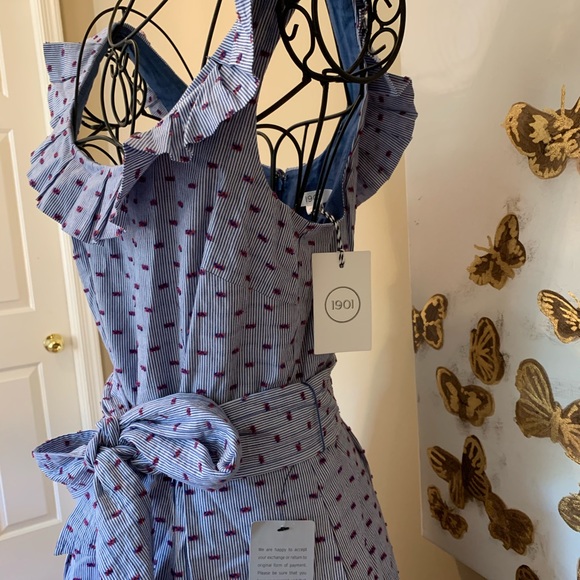 1901 Stripe Pleat Collar Fit & Flare Dress size 4 - Picture 8 of 16